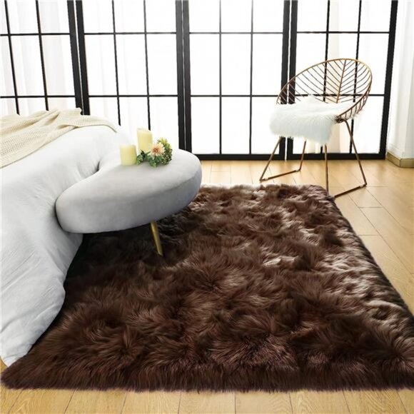 Soft Fluffy Faux Fur Rugs for Bedroom Bedside Rug 3x5, Washable Furry Area Rug - Picture 2 of 7